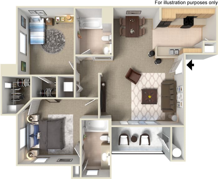 B2 2 Bed 2 Bath Floorplan B2 2 Bed 2 Bath Floorplan at Waterstone Apartment Homes, 95377